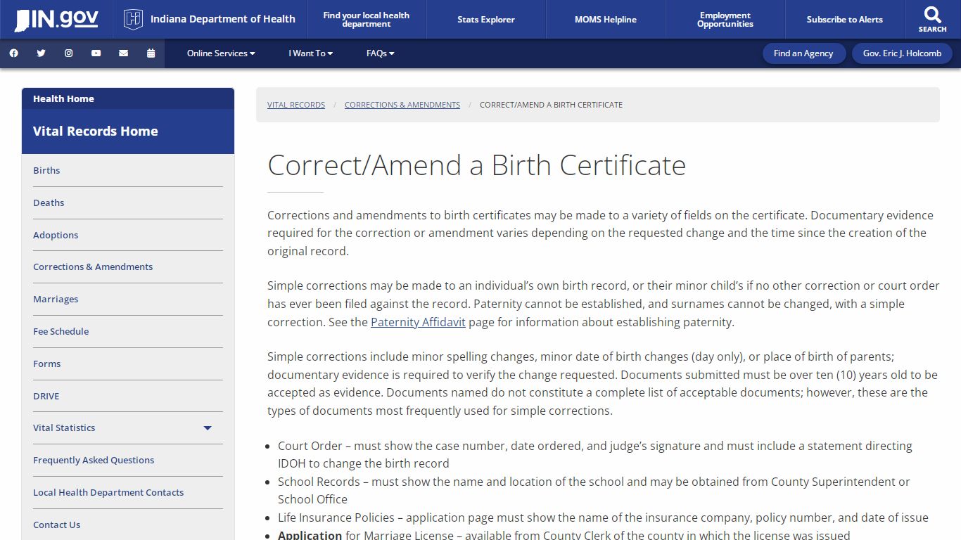 Correct/Amend a Birth Certificate - Vital Records