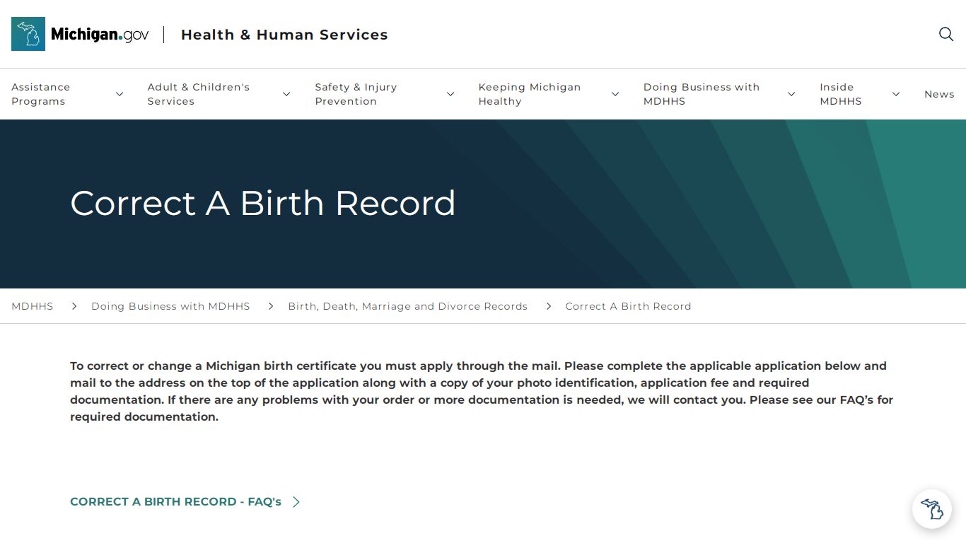 Correct A Birth Record - Michigan